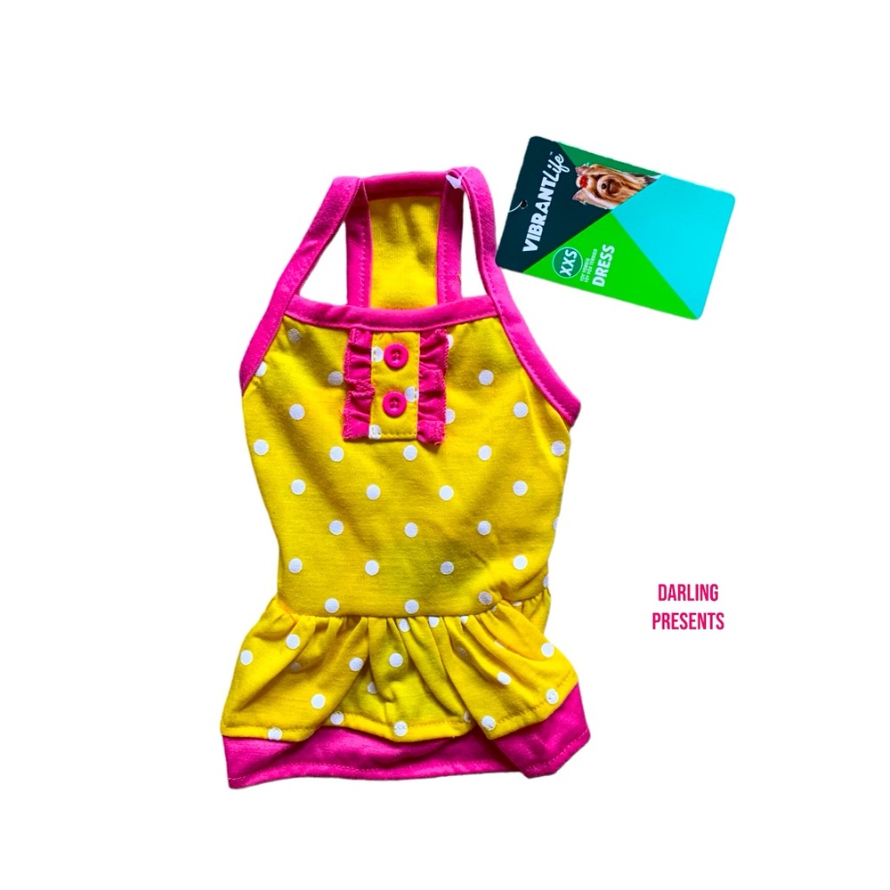 Vibrant Life Polkadot Dog Dress Color Yellow Size XXS